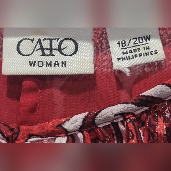 Cato 18/20 Red Paisley Mini Layered Dress or Tunic Blouse Boho Cottagecore - Picture 8 of 8